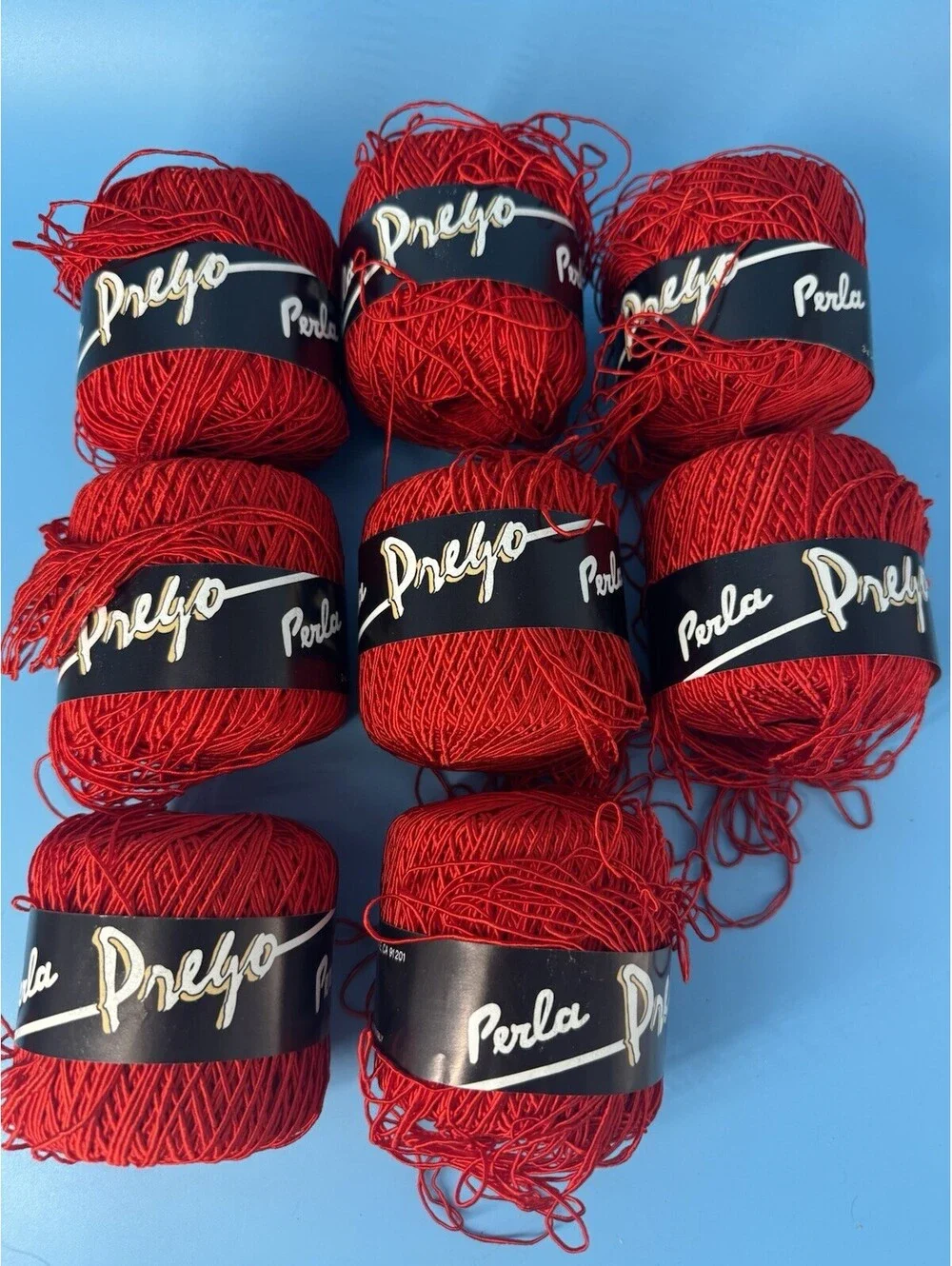 8 Skeins Prego Perla Red Yarn Color 202 Dye Lot 63 Cotton Viscose Made Italy